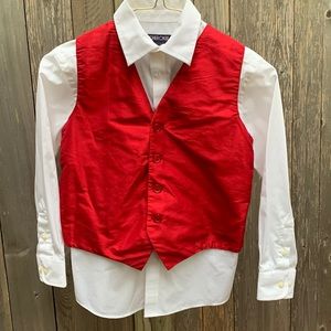 Strasburg Children’s Red silk Vest & button up long sleeve white dress shirt
